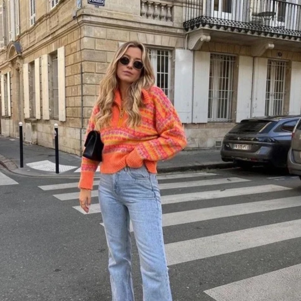 Zara orange heart knit zip sweater